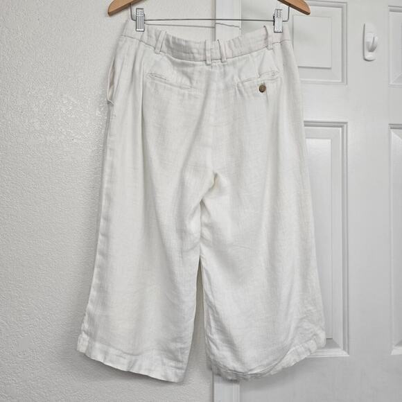 J.Crew Women’s White Linen Capri Pants Sz 4 Wide Leg Capsule Wardrobe Minimalist - Picture 2 of 8